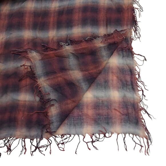Chan Luu Scarf Womens One Size Dark Sapphire Ombre Plaid Fringed Silk Cashmere - Picture 7 of 11
